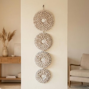 Boho kauri schelp verticale wanddecoratie 20", handgemaakt kusthuis, wanddecoratie