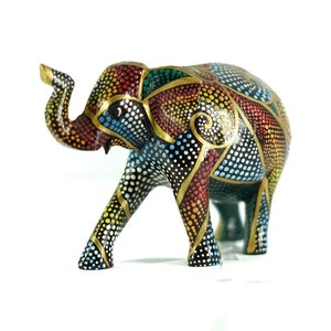 Unique Colorful Elephant Sculpture, Easter Gift, Elephant Wood Carving Hand Painted Statue, Home Decor, Gift for Him, Holiday Gift