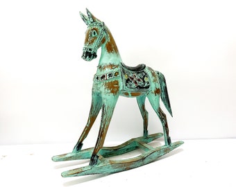 Wooden Rocking Horse Antique Brown Color, Mothers Day, Halloween Gift, Horse Art, Rocking Horse, Home Decor, Halloween Decor, Fathers day