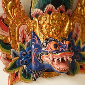 Handmade Barong Wall Hanging Decor Wooden Mask 16.9 inch,  Wood Carving, Summer Decor, Vintage Balinese Wall Art Decor, Summer Gift