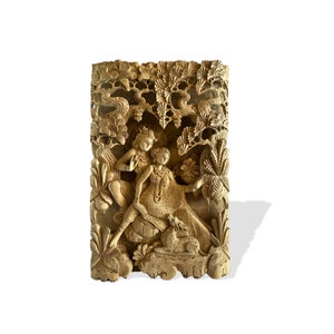 Krishna And Radha Statue Decor 19 inch Handmade Wood Carving Love Wall Art, Radha Krishna Statue Hanging Art ornament, Halloween Gift