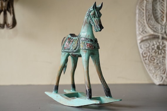 Wooden Rocking Horse Statue Wash Green Color Christmas Gift Rocking Horse Home Decor Horse Ornament Mothers Day Gift Holiday Gift Etsy Canada