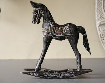 Unique Rocking Horse Antique Black Color, Halloween Gift, Rocking Horse, Home Decor, Horse Ornament, Mothers Day Gift, Halloween Decor