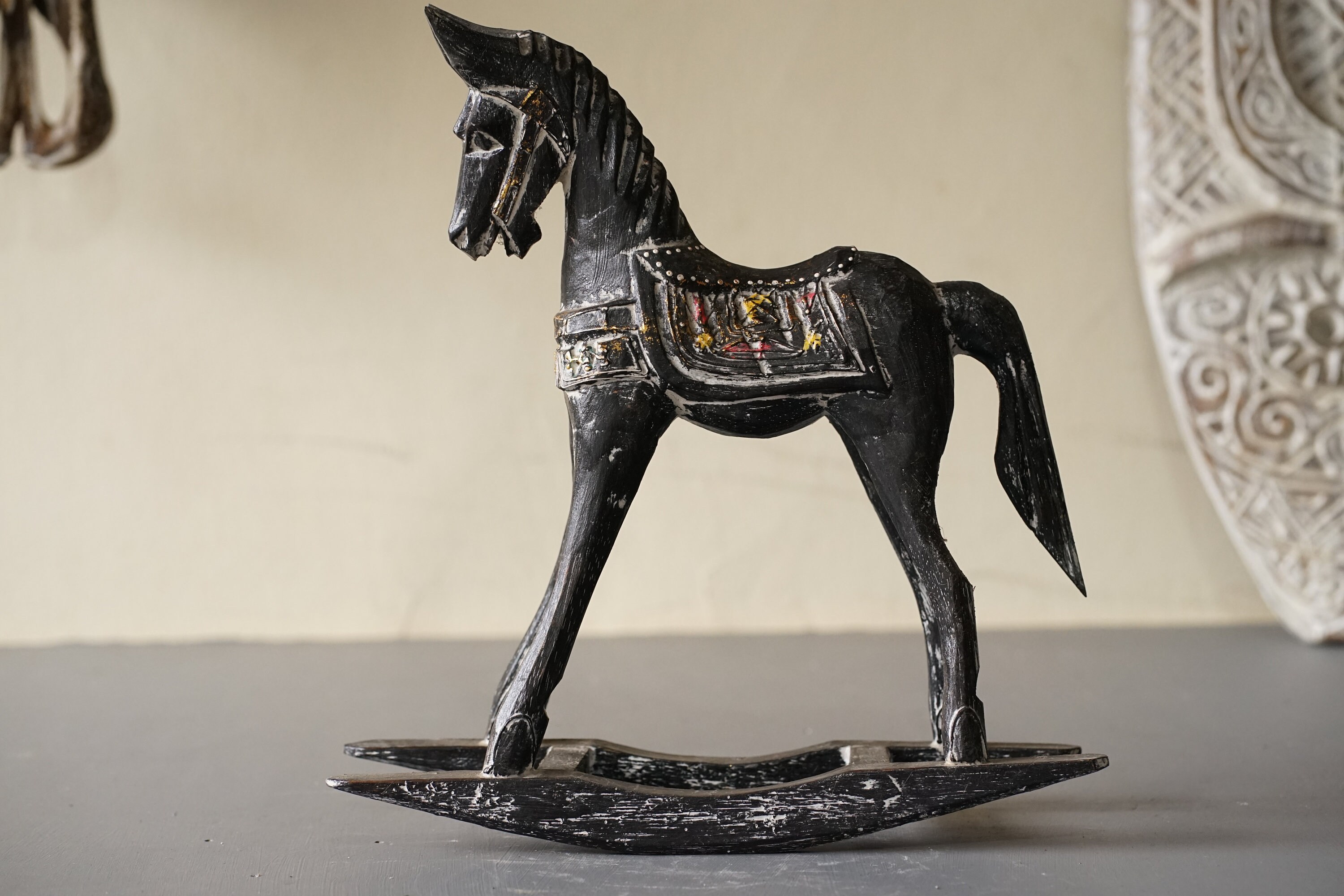 Unique Rocking Horse Antique Black Color, Christmas Gift, Rocking
