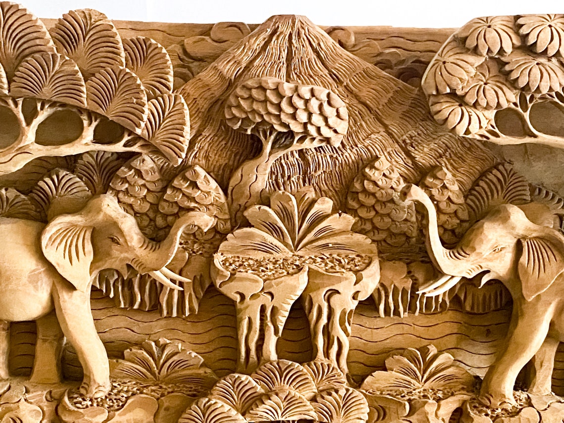 Wooden Elephant Wall Decor 25 Inch Handmade Wood Carving - Etsy