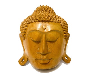 Wooden Wall Mask, Buddha Head, Handmade wood wall hanging, Home decor, sculpture gift, Hand carved brown and buddha head , Valentine Gift