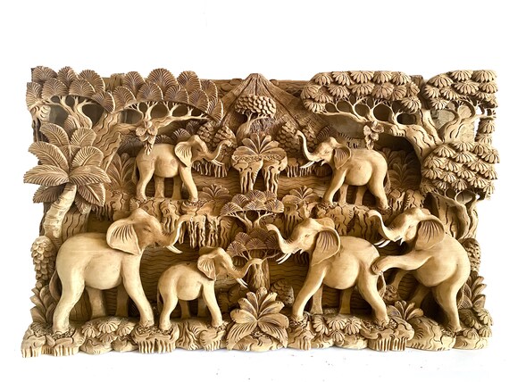 Wooden Elephant Wall Decor 25 Inch Handmade Wood Carving - Etsy