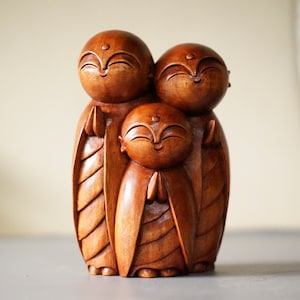 Jizo Family Wooden Statue, Halloween Gift, Japanese Buddha Sculpture, Carving Jizo, Gift For Dad Home Decor, Gift Idea, Halloween Decor