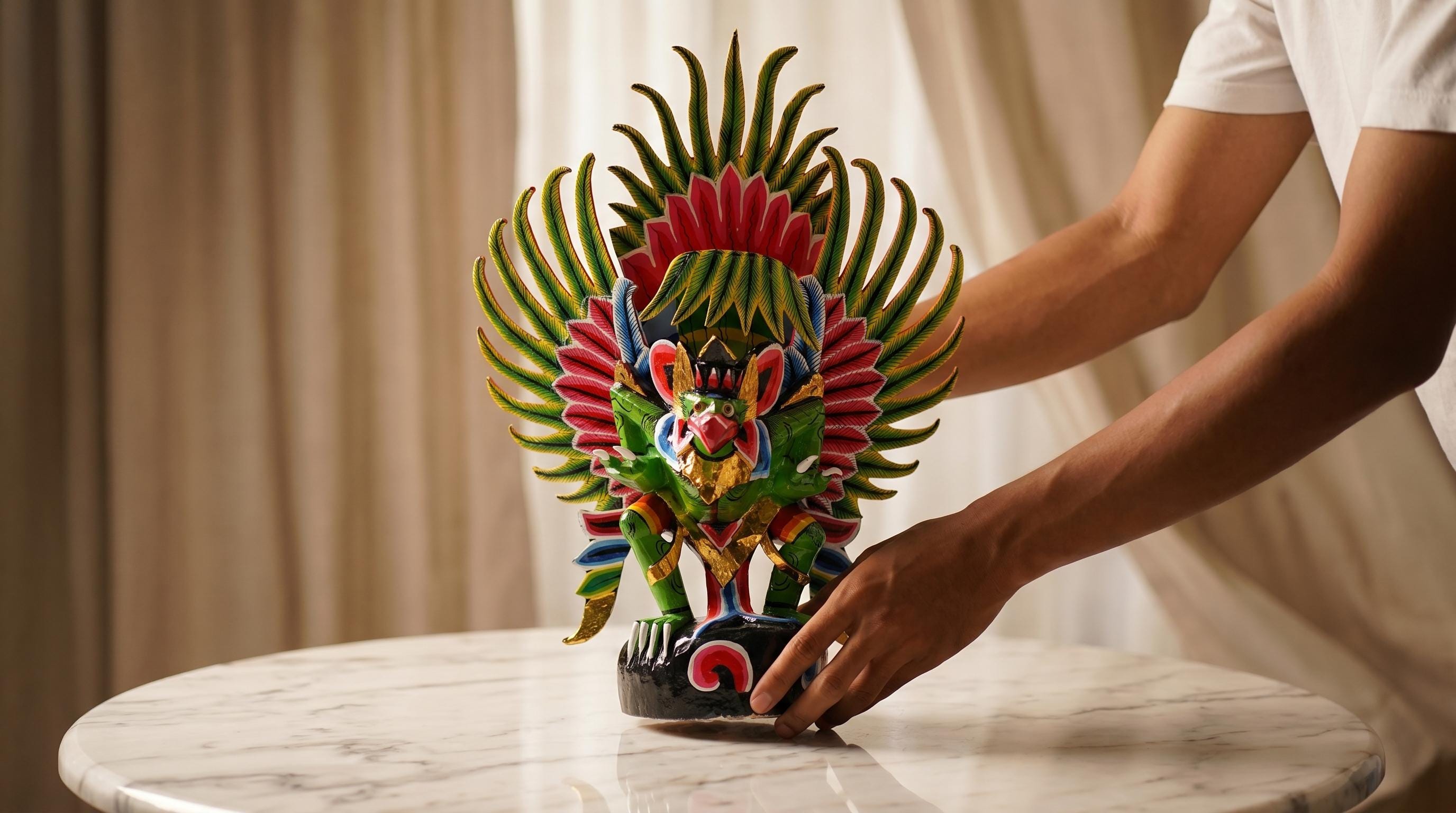 手彫りのバリ島ガルーダ彫刻、赤金ヴィシュヌ神像、23インチ - Etsy 日本