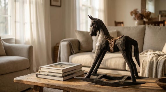 Antique Black Albesia Wood Rocking Horse, Stallion Figure - Etsy