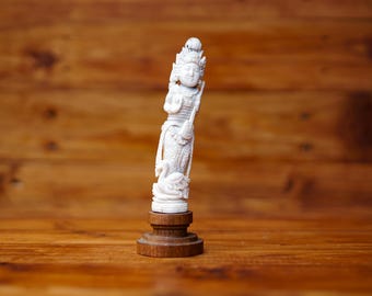 Antique Sarasvati Sculpture Carving, Halloween Gift, Angel Sculpture, Deer Antler Carving, Home Decoration, Holiday Gift, Handmade Sculpture