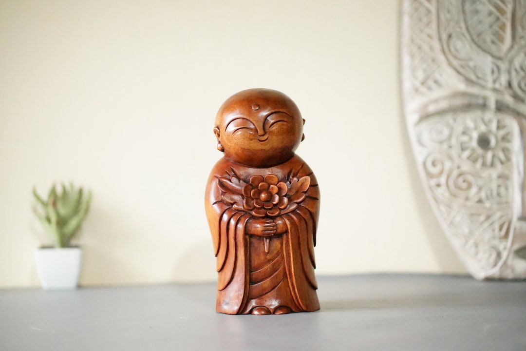 Unique Wooden Jizo Statue Japanese Buddha Sculpture Etsy