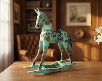 Antique Brown Albesia Wood Rocking Horse 15.4 inch, Home Decor