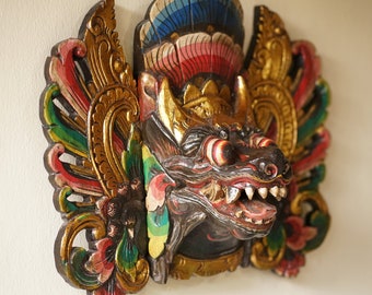 Balinese Barong Mask 16.5 inch, Wood Lion Carving, Holiday Gift