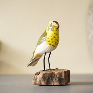 Wooden Yellow Finch Bird Figurine, Halloween Gift, Colorful Finch, Wood Carving Bird, Gift For Mom, Holiday Gift, Home Decor, Desk Decor