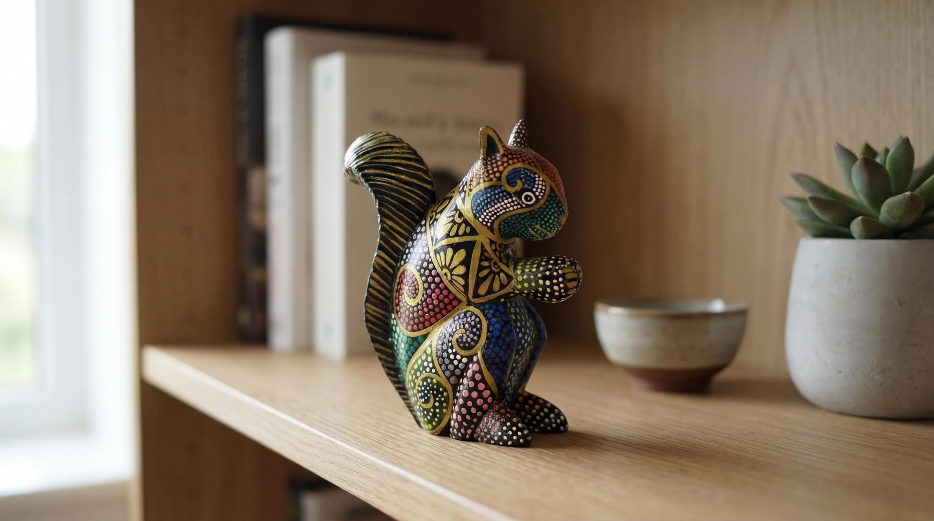 手彫りの木製リスの置物、カラフルなドットアート、5.5インチ - Etsy 日本