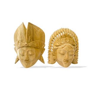 Wooden Balinese Man and Woman Dancer Sculpture, Halloween Gift, Love Sculpture, Home Decor, Wood Carving Wall Hanging Decor, Wall Decor