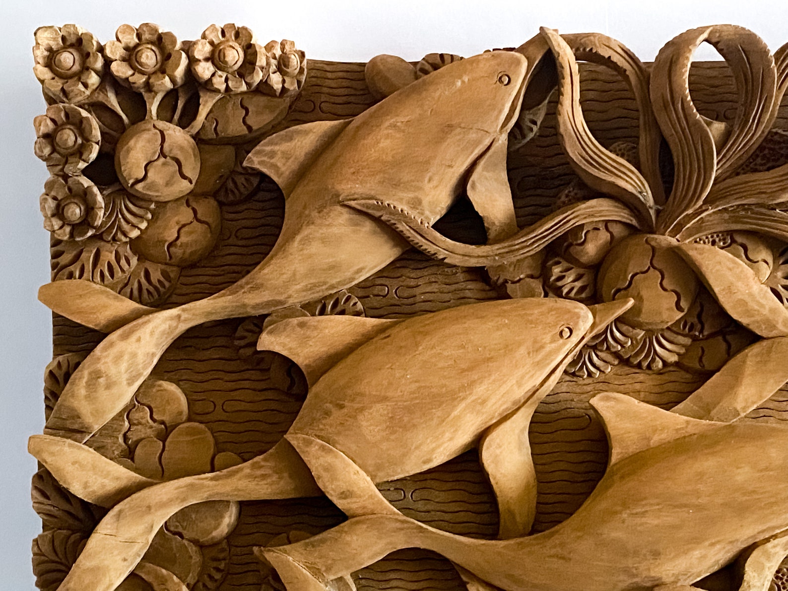 Wooden Dolphin Wall Decor 18.5 Inch, Wood Wall Panel, Handmade Wood