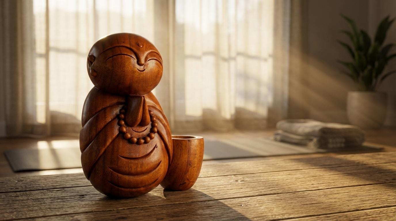 Hand Carved Cempaka Wood Jizo Buddha Statue, Japanese Decor