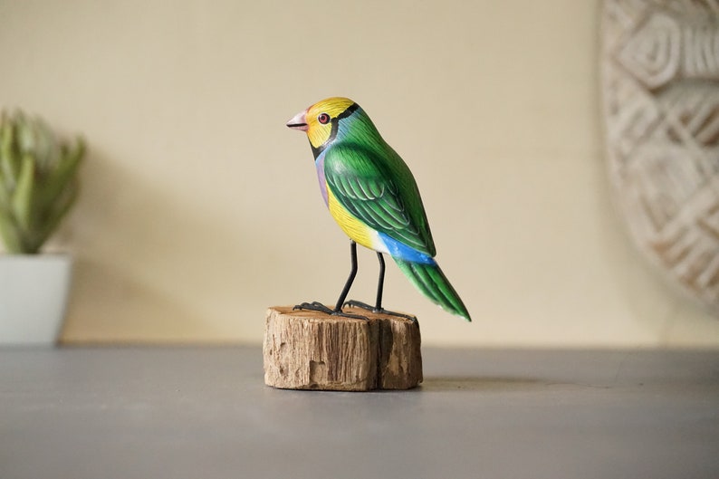 Wooden Green Tits Bird Figurine, Christmas Gift, Colorful Tits, Wood