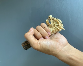 Carved Dragon Antler Handle 5.1 Inch, Artisan Cutlery Component, Present For Dad