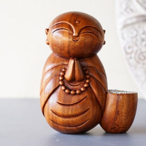 Unique Jizo Wooden Sculpture, Unique Buddha Jizo, Halloween Gift, Handmade Japanese Buddha, Hand Carved, Halloween Decor, Fathers day Gift