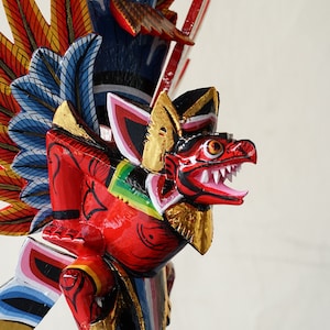 Garuda Balinese 15 inch, Halloween Gift, Wooden Eagle Sculpture, Handmade Carving Red Garuda Vishnu Sculpture, Summer Decor, Home Decor