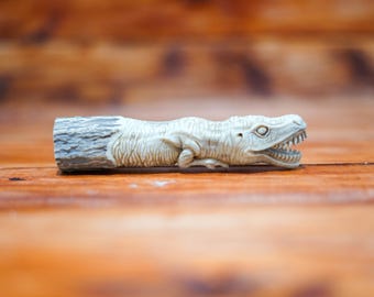 Carved Dinosaur Knife Handle 5 Inch, Rustic Cabin Decor, Gift For Dad