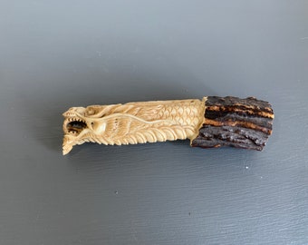 Dragon Antler Knife Handle 5.1 Inch, Natural Ivory Brown Deer Antler, Father's Day Gift