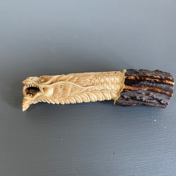 Handmade Antler Dragon Knife Handle, Bone Carving