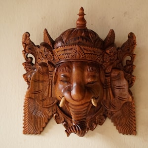 Wall Decor Ganesh Wooden Mask, Halloween Gift, Ganesh Wood Carving, Halloween Decor, Gift Idea, Wall Decor, balinese wall art, Home Decor