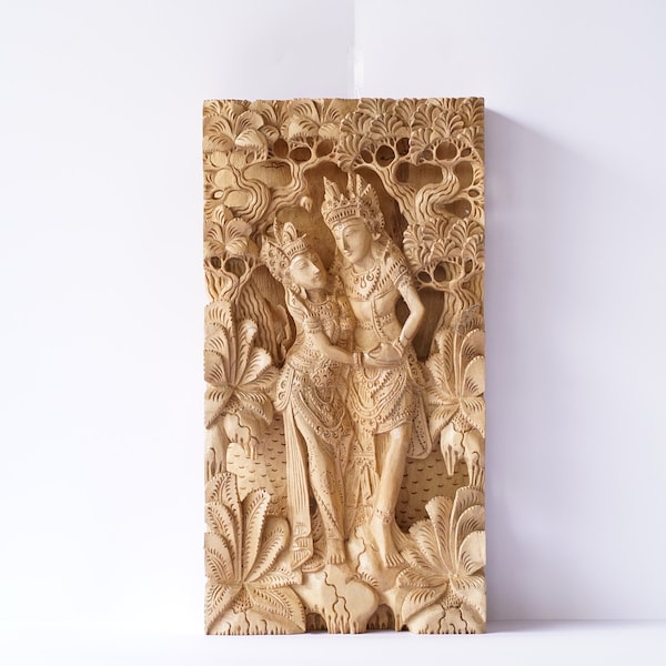 Wandbehang Rama und Sita Paar Dekor 35 cm, Liebesgeschichte Wohnkultur, Valentinstag Geschenk, Rama und Sita Skulptur, Einzigartige Holzschnitzerei
