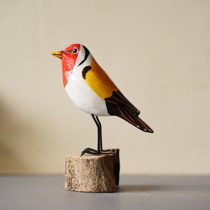 Wooden Yellow Finch Bird Figurine, Halloween Gift, Colorful Finch, Wood Carving Bird, Gift For Mom, Holiday Gift, Home Decor, Desk Decor