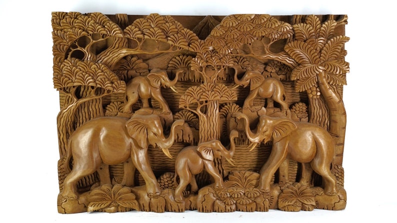 Hand Carved Cempaka Wood Elephant Wall Decor, Balinese Art (19 Inch ...