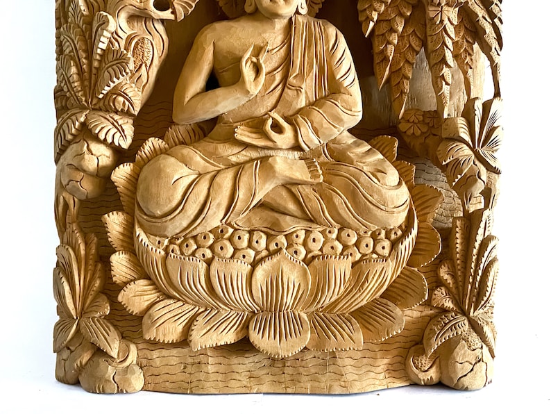 Wall Hanging Buddha Wood Carving Wall Decor 19 Inch Vintage Etsy
