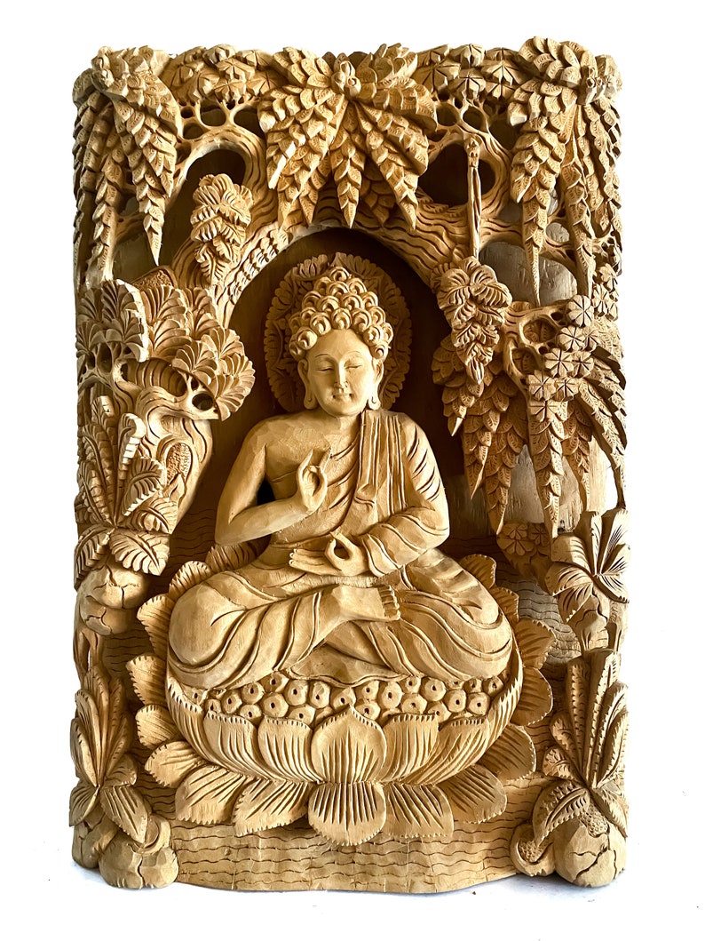 Wall Hanging Buddha Wood Carving Wall Decor 19 Inch Vintage - Etsy
