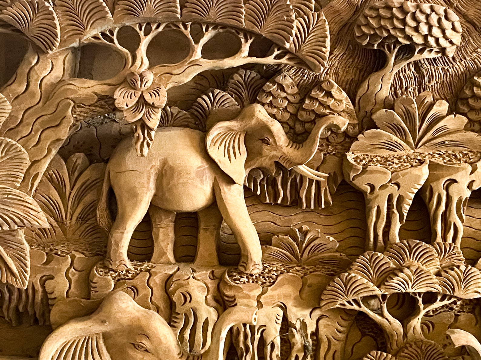 Wooden Elephant Wall Decor 25 Inch, Handmade Wood Carving Elephant Wall