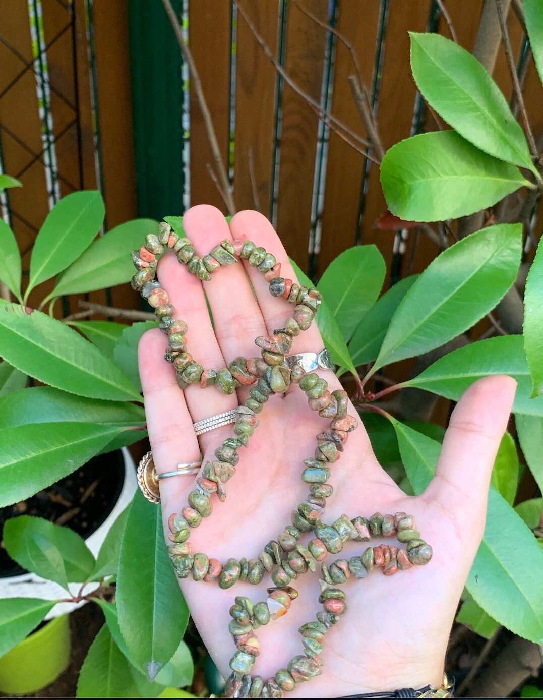 Unakite Large Chip Bracelet