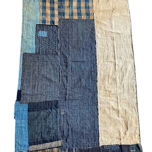 Japanese BORO textile 034 / BORO beige and blue