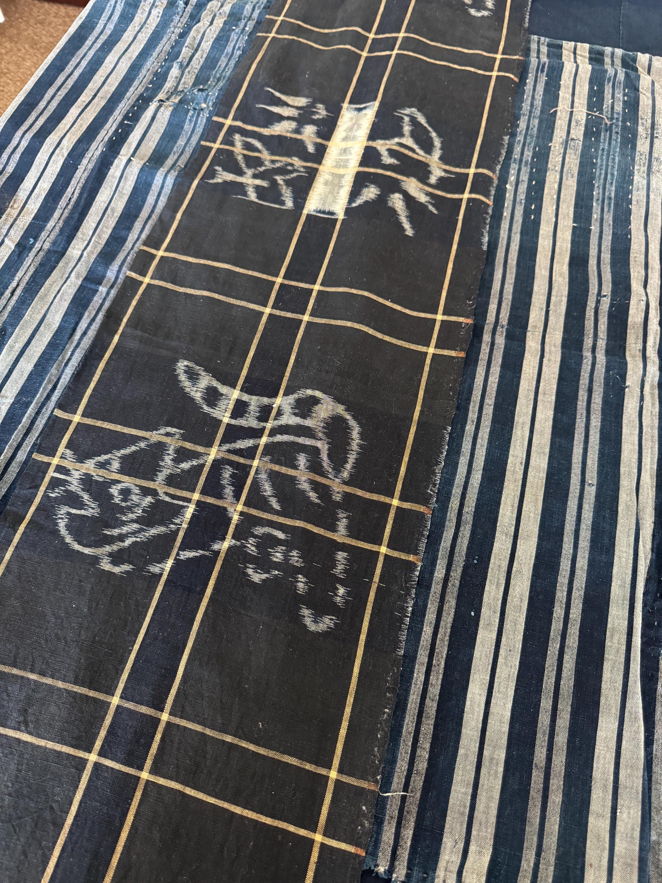 Boro Japanese Indigo Ikat Textile E-gasuri 絵絣 Tiger, Bamboo