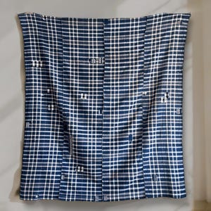 Japanese BORO textile CB85 / blue plaid pattern with some patches