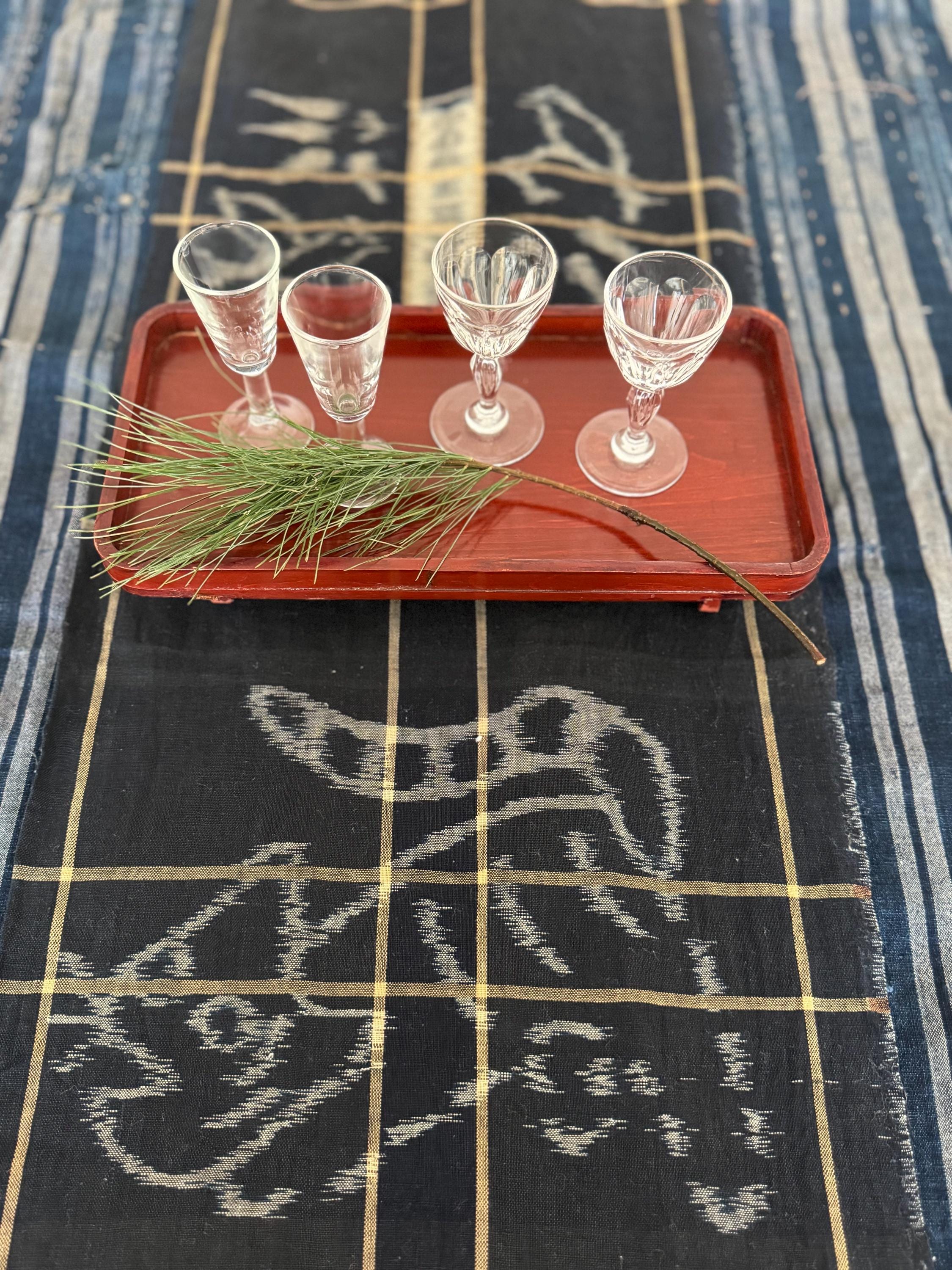 Boro Japanese Indigo Ikat Textile E-gasuri 絵絣 Tiger, Bamboo