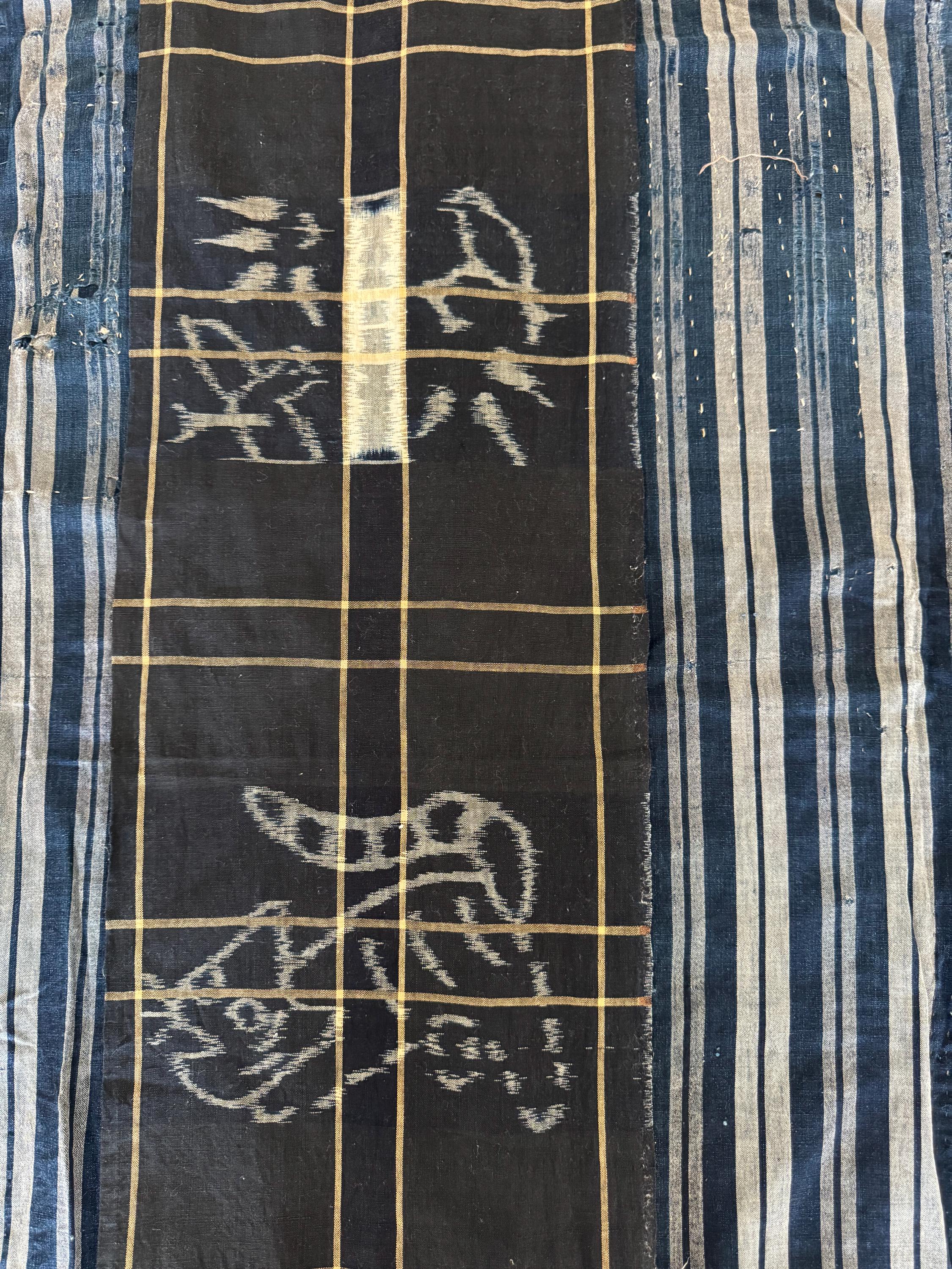 Boro Japanese Indigo Ikat Textile E-gasuri 絵絣 Tiger, Bamboo
