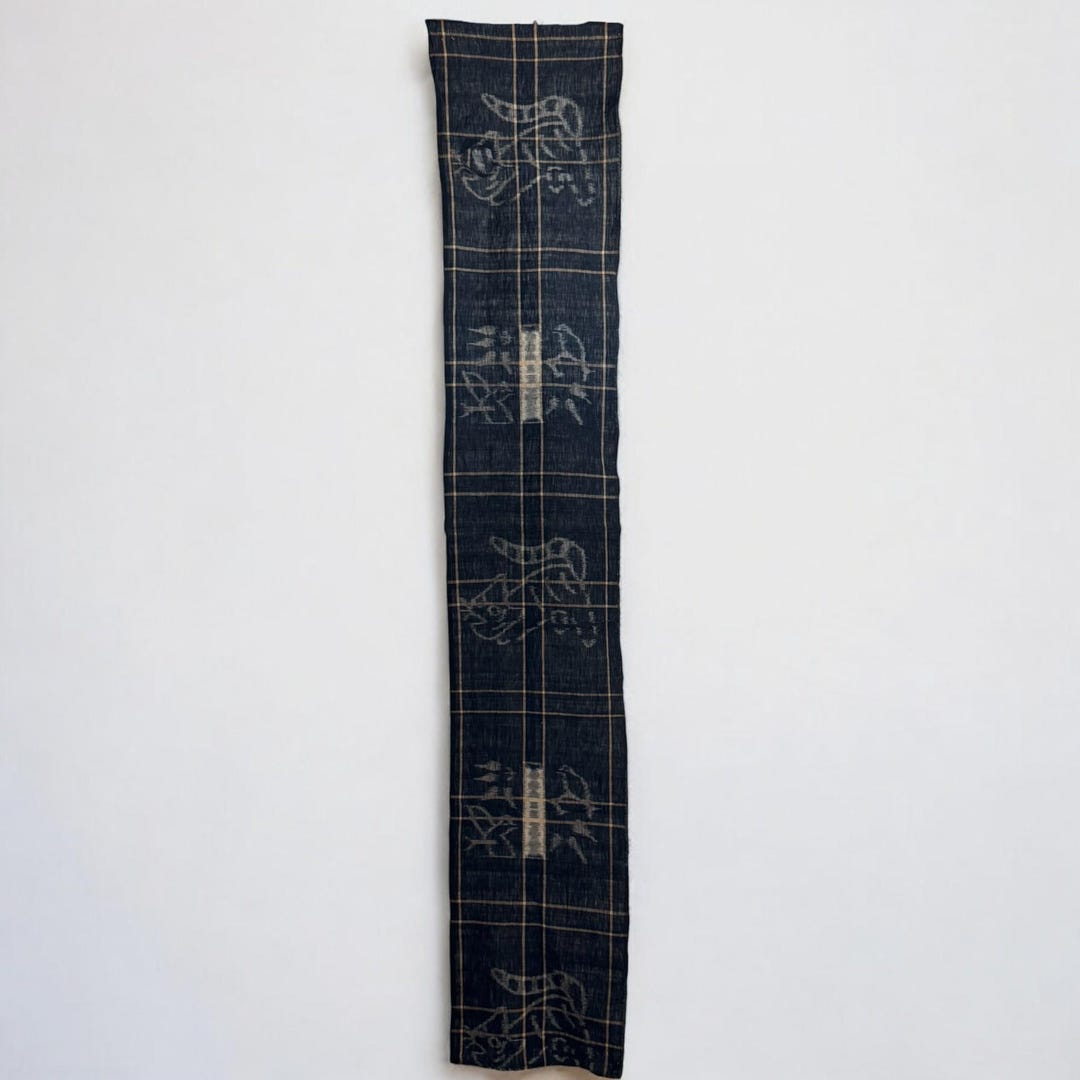 Boro Japanese Indigo Ikat Textile E-gasuri 絵絣 Tiger, Bamboo