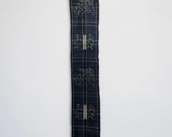 Tessuto ikat indaco giapponese Boro E-gasuri 絵絣 tigre, bambù, passero / CB88