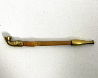 Vintage Showa Era Japanese Kiseru Pipe – Brass & Bamboo Smoking Pipe (1920s–40s)