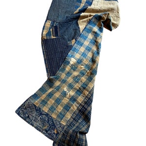 Japanese BORO textile 033 / BORO beige and blue