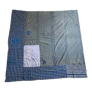 Japanese BORO textile 020 / plaid and stripe pop abstract BORO