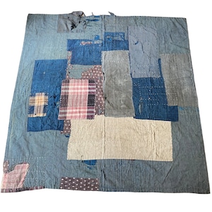 Japanese old textile BORO rug &quot;KLEE&quot; CBR6 / thick patchwork blanket, rug, wall decor