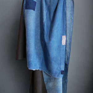 Japanese BORO textile light blue indigo and black Sumi(chacoal) dye 松煙染め/ CB79